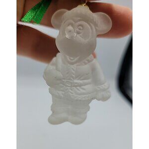 Disneyland Disney Frosted Crystal Glass Mickey Mouse Santa Ornament 2.5"  Cute